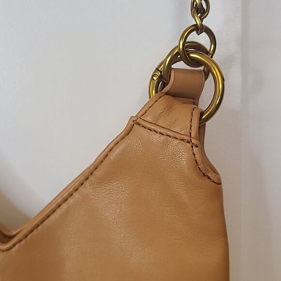 Anthropologie Small Shoulder Bag Chain Crossbody Shoulder Strap Gold Camel Tan - Picture 10 of 16